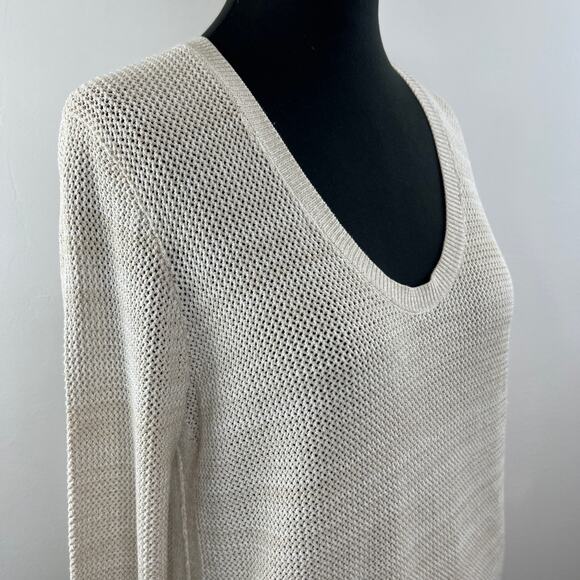 THEORY Beige Scoop-Neck 3/4-Sleeve Prosecco Knit Sweater Long Sleeve Pullover M - Picture 6 of 10